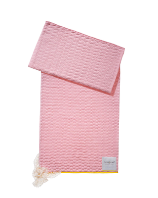 Wave-stitch baby girl blanket with lace details