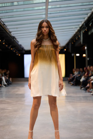 Liquid metal short Dress with Jewel collar