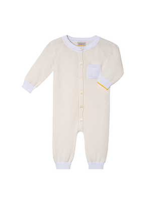 Long romper with contrasting ribs and pocket detail