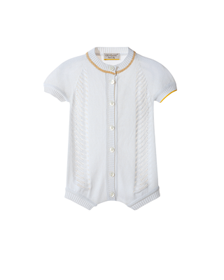 Openwork-stitch short romper with gold details