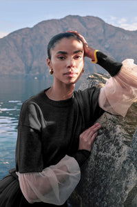 Tulle sleeve tailored sweater
