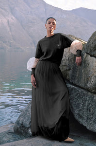 Tulle sleeve tailored sweater