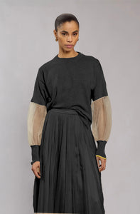 Tulle sleeve tailored sweater