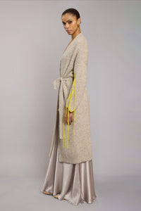 Maxi cardigan with floating threads