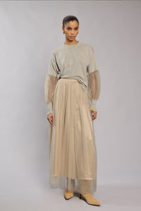 Tulle sleeve tailored sweater