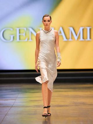 Midi silk dress with open back logo