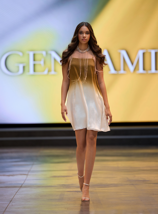Liquid metal short Dress with Jewel collar