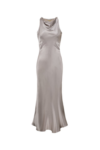 Midi silk dress with open back logo