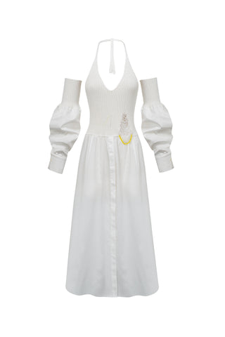 Dress with with crystal flow knitted jewel