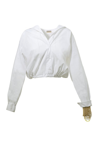 Crop shirt with crystal flow knitted jewel