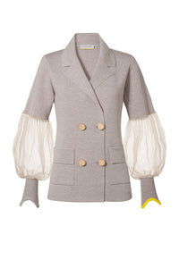 Double-breasted tulle sleeve tailored blazer