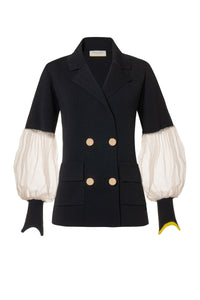 Double-breasted tulle sleeve tailored blazer