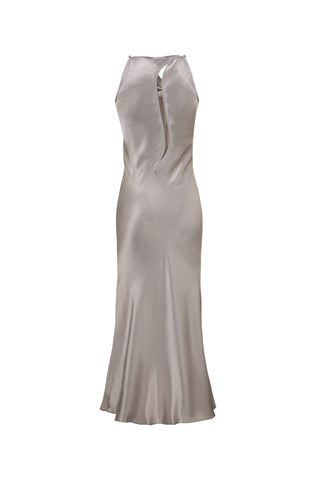 Midi silk dress with open back logo