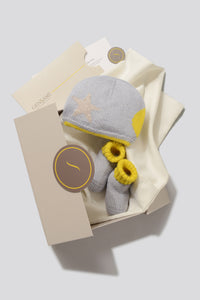 Set nascita neonato composto da cappellino e babbucce in baby alpaca seta e  cashmere con dettagli intarsiati – Gensami