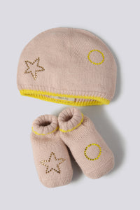 Set nascita cappellino babbucce con dettagli in cristalli rosa