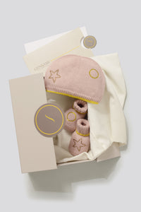 Set nascita neonata composto da cappellino e babbucce in baby alpaca seta e  cashmere con dettagli in cristalli applicati a mano – Gensami